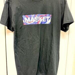 Market Black Tee with Blue and Red Graphic